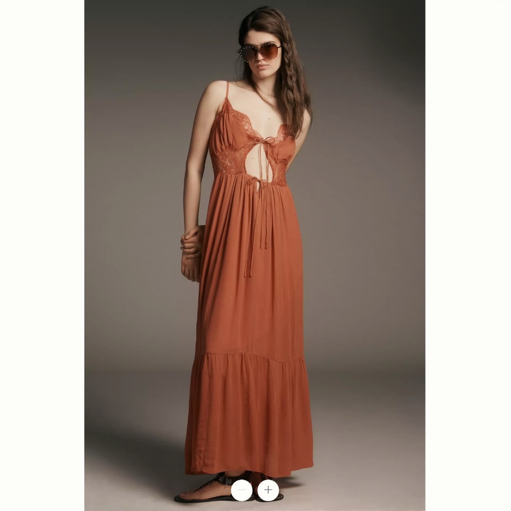 Anthropologie Rust Maxi Dress with Lace Bodice